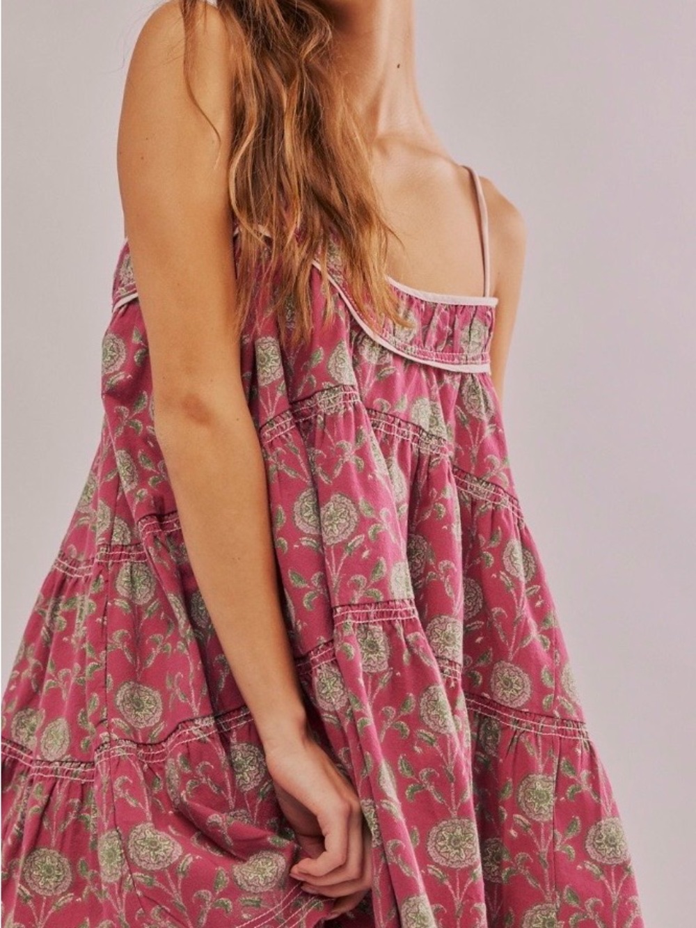 Free People Wilder Days Pink Floral Tiered Mini Dress - Picture 1 of 4